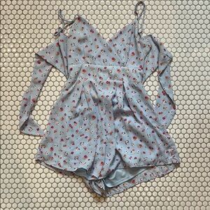 Altar'd State Blue and Red Pajama Dress with Floral Design